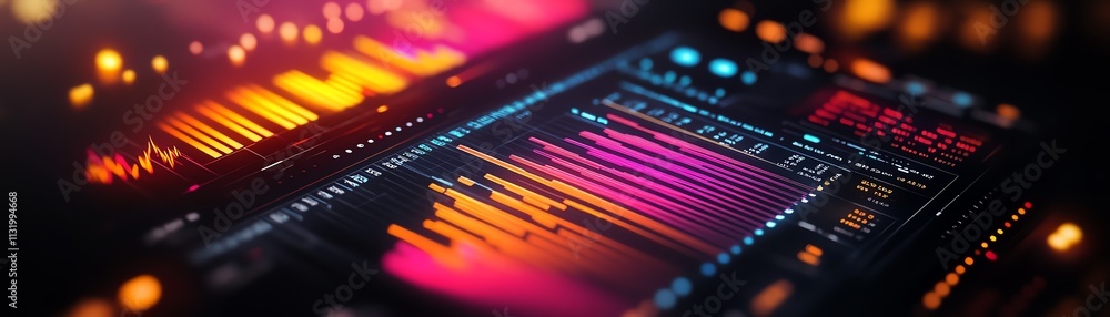 Fototapete a detailed digital data visualization on a tablet screen, showing colorful graphs and realtime stati