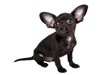 High-Quality PNG Scared Little Black Chihuahua Puppy Isolated on White Background – High Resolution