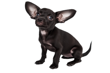High-Quality PNG Scared Little Black Chihuahua Puppy Isolated on White Background – High Resolution
