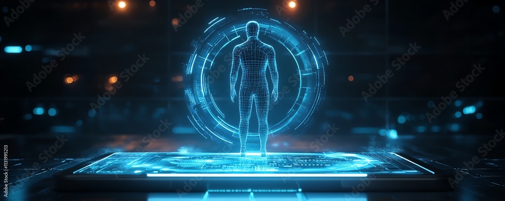 Poster A futuristic digital data visualization displayed on a tablet screen, with interactive graphs and bright data points on a sleek modern background