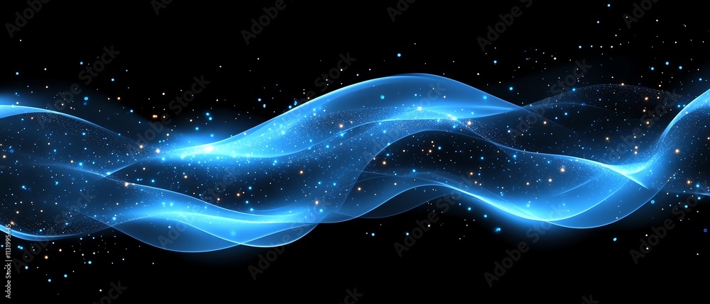 Poster a glowing abstract blue network with luminous points and smooth connections, illustrating the power 