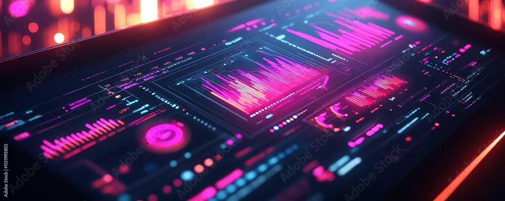 Fototapete a hightech tablet screen featuring a dynamic digital data visualization, with vibrant charts, graphs