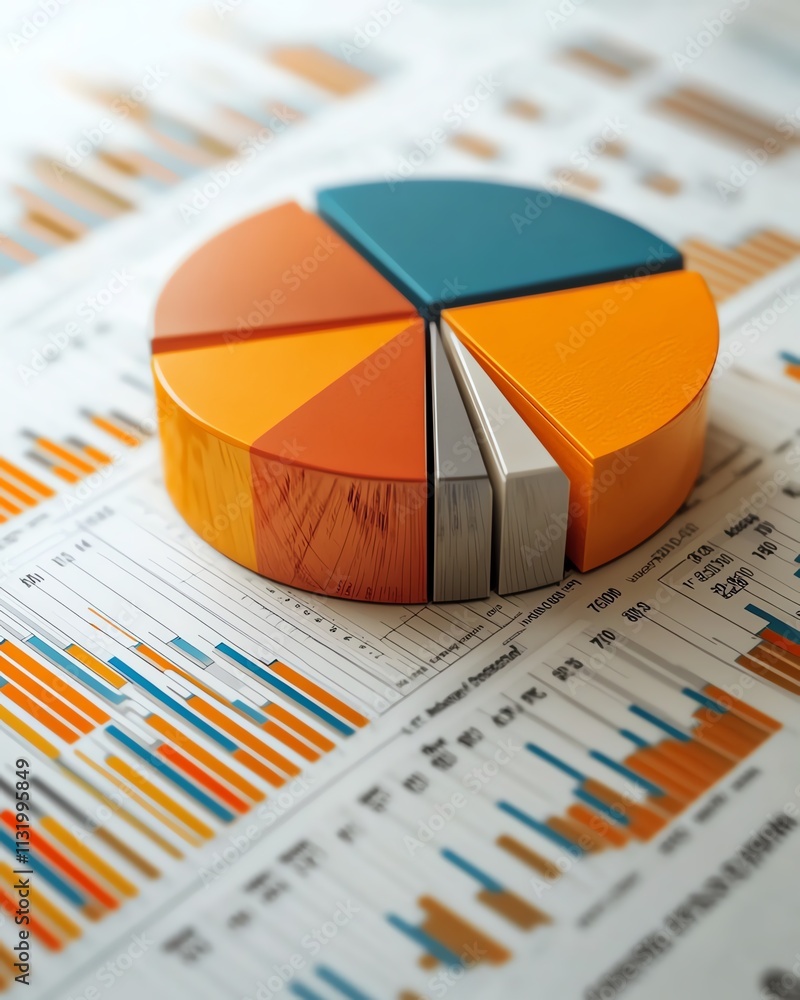 Leinwandbilder a modern 3d pie chart with sleek design elements, set against a professional financial report backdr