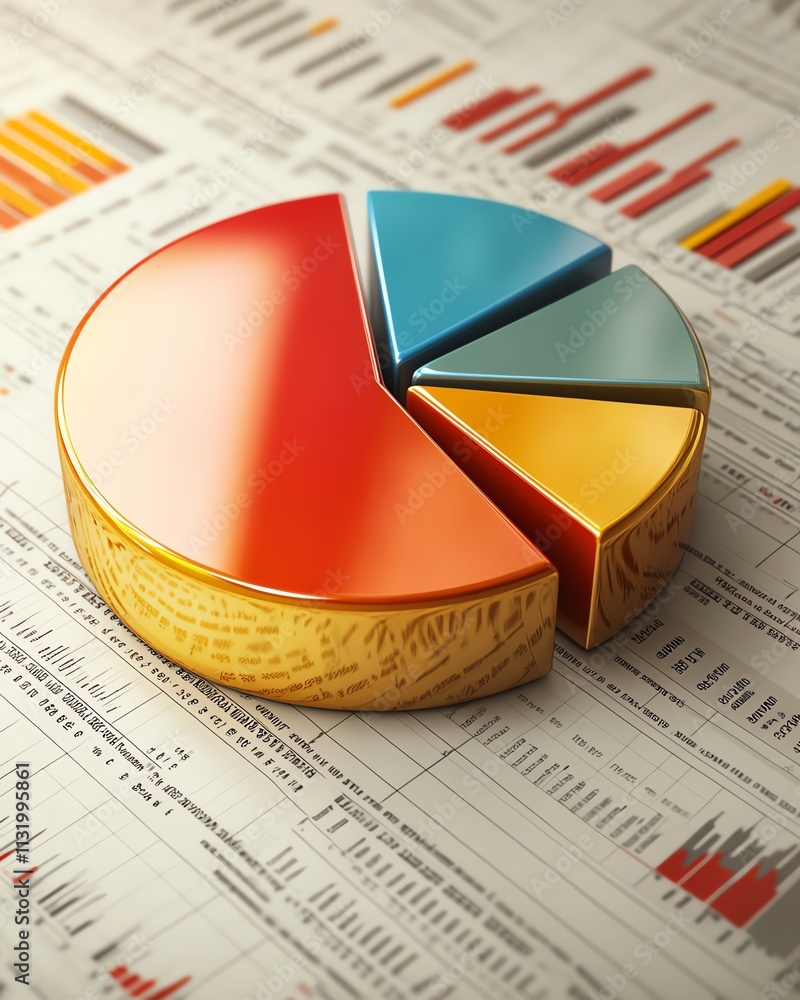 Aufkleber a modern 3d pie chart with sleek design elements, set against a professional financial report backdr