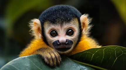 Obraz premium Adorable Baby Monkey: Close-up Portrait of a Cute Primate