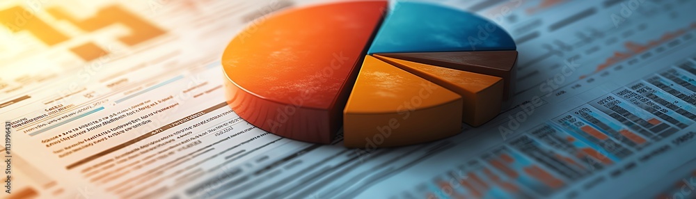 Aufkleber a sleek 3d pie chart with shadowed details, paired with a financial report backdrop displaying criti