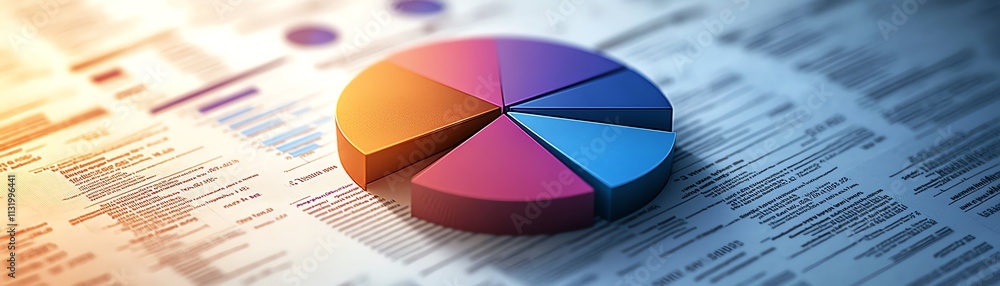 Aufkleber a sleek 3d pie chart with shadowed details, paired with a financial report backdrop displaying criti