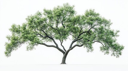 Obraz premium Lush green tree with sprawling branches isolated on white background.