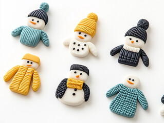 Handmade plasticine or modeling clay figure of Snowman.