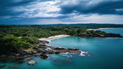 Obraz premium Serene Coastal Landscape with Lush Greenery