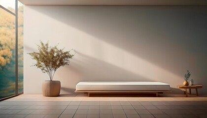 Mental health and depression concepts: Soothing therapy environment, minimalist design, soft lighting.