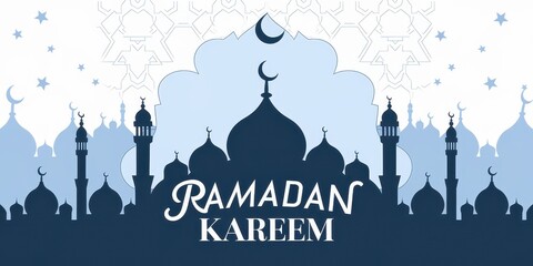 Ramadan Kareem - Silhouette of Mosque with Crescent Moon and Stars