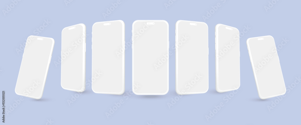 Poster realistic white smartphone mockup: versatile isolated mobile phone template in multiple angles. prem