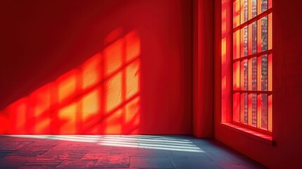 Creative studio design, window shadow effects, red background