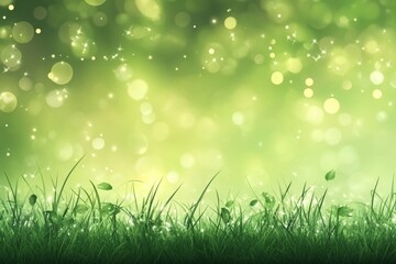 Obraz premium Magical green grass with bokeh lights and sparkles. (1)