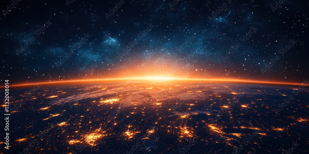 Poster global digital map at night concept of connectivity data transfer and technology in space