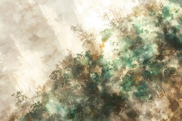Soft Abstract Background with Green Leaves and Warm Earth Tones