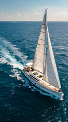 Obraz premium Luxury sailboat sailing at sea Marine Ocean Cruise Tourism Ferry Transportation Wealth Summer Vacation Holiday