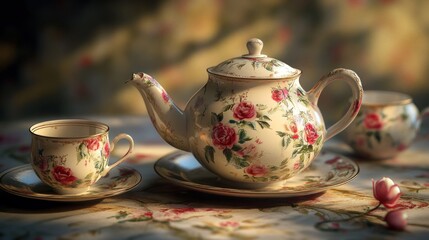 Vintage Tea Set with Delicate Floral Design