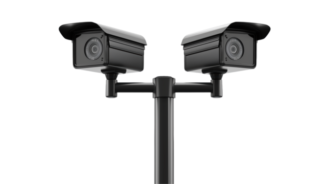 Dual Security Cameras on Pole for Enhanced Surveillance in Urban Settings