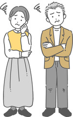 悩んでいる中年／シニア男性と女性のイラスト
