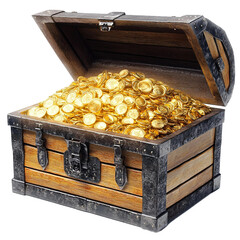 Golden Riches Overflowing from a Treasure Chest Isolated on a Clear Transparent Background