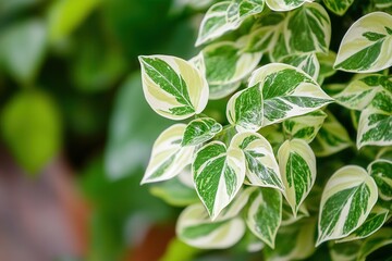 Obraz premium Close-up of variegated green and white plant leaves.