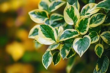 Obraz premium Close-up of variegated green and yellow leaves.