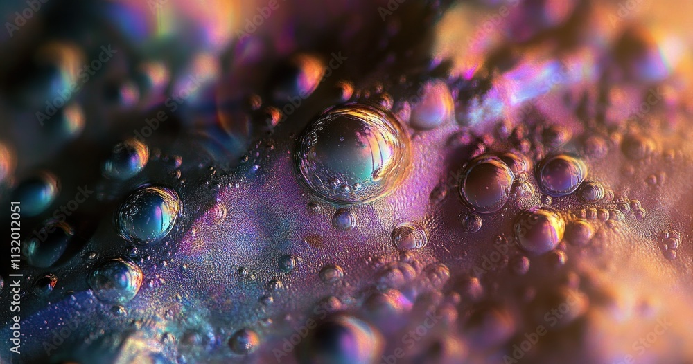 Poster Iridescent Fabric Texture with Shimmering Highlights and Colorful Fluid Sparkles on Rough Silver Background