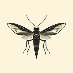 Fototapeta premium Detailed illustration of a black insect with large wings.