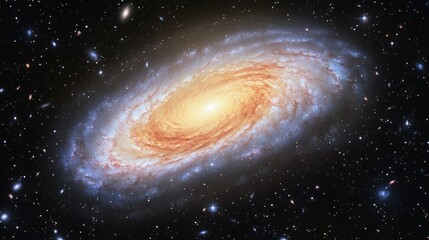 Spiral galaxy surrounded by stars in a dark night sky.