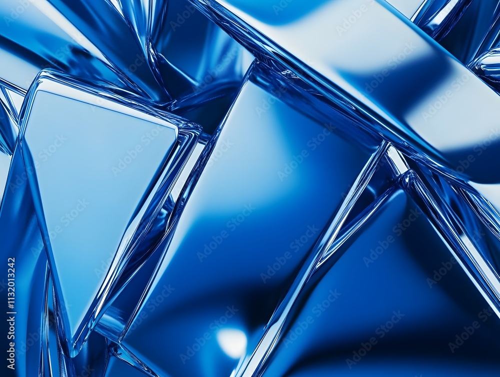 Poster abstract composition of intersecting cobalt blue geometric shapes