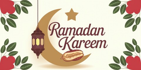 Obraz premium Festive Ramadan Kareem Celebration with Crescent Moon and Lantern