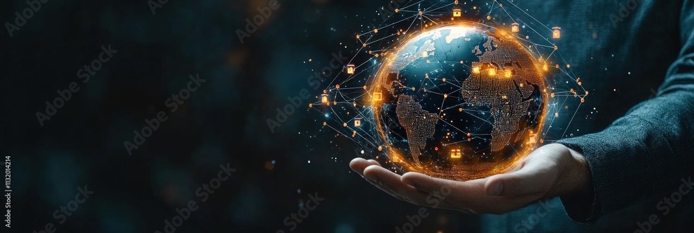 Aufkleber glowing earth in hands symbolizing global connectivity and digital transformation with network conne