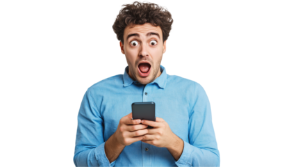 Surprised Man Reacting to Exciting News on His Smartphone During a Digital Age Moment