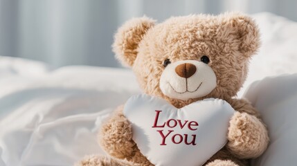 Obraz premium Valentine's love teddy bear with heart background cozy home setting romantic concept for love celebrations