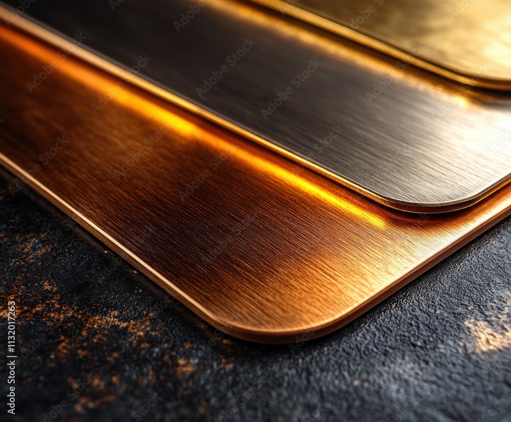 Poster brushed gold and bronze metallic texture background with reflective surfaces and ambient glow