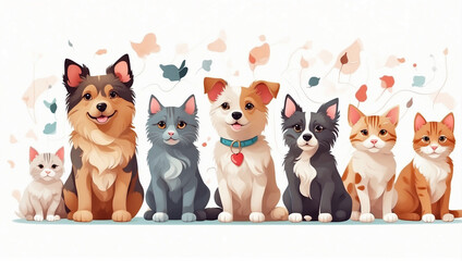 Obraz premium Cute Dogs and Cats on White Background Variation