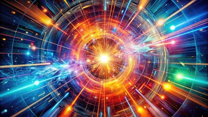 Obraz premium Subatomic collisions in particle accelerators unlock the universe's secrets, probing matter's fundamental building blocks.
