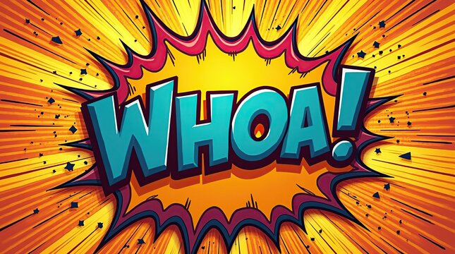 Comic style artwork with bold 3D text shouting whoa