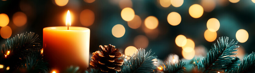 Festive christmas lights decorating a cozy interior with candle glow creating a warm holiday atmosphere in a living room setting