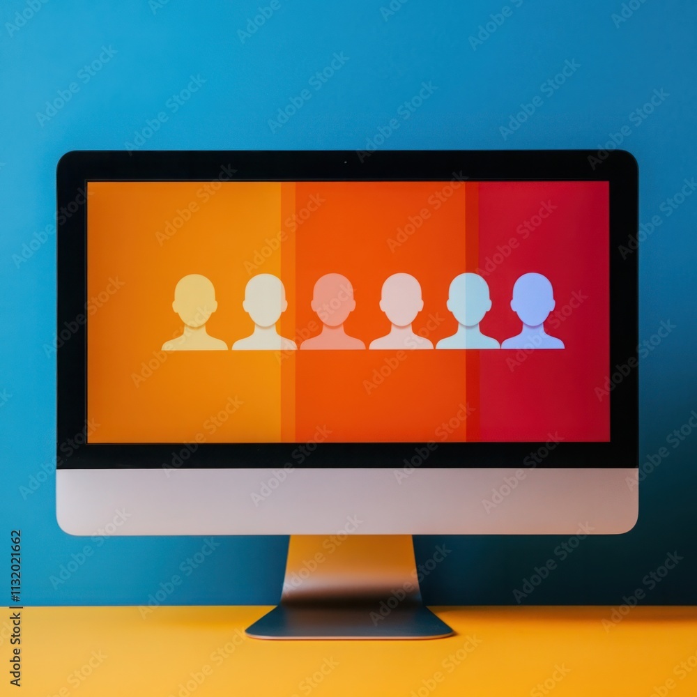 Aufkleber colorful computer screen displaying silhouettes of people on an artistic background creating a moder