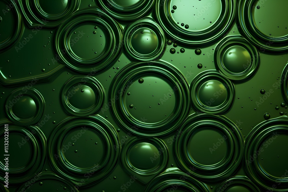 Poster abstract pattern of concentric dark green circles with bubbles