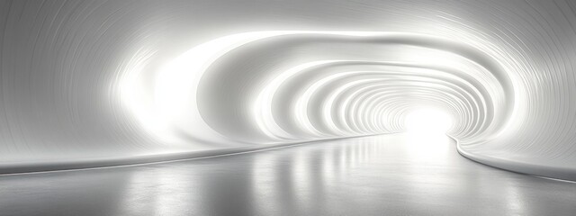 Obraz premium Futuristic Tunnel Minimalistic Design Soft Lighting Bright Exit 3D Abstract Space Technology Corridor