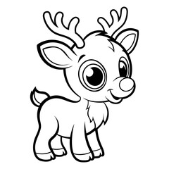 Obraz premium Christmas Baby Reindeer Vector Outline or Line vector art illustration Isolated on transparent background
