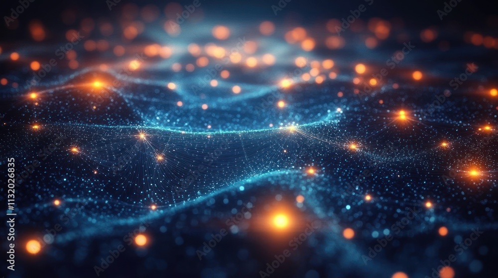 Poster futuristic cyber network with glowing structures and abstract technology visuals