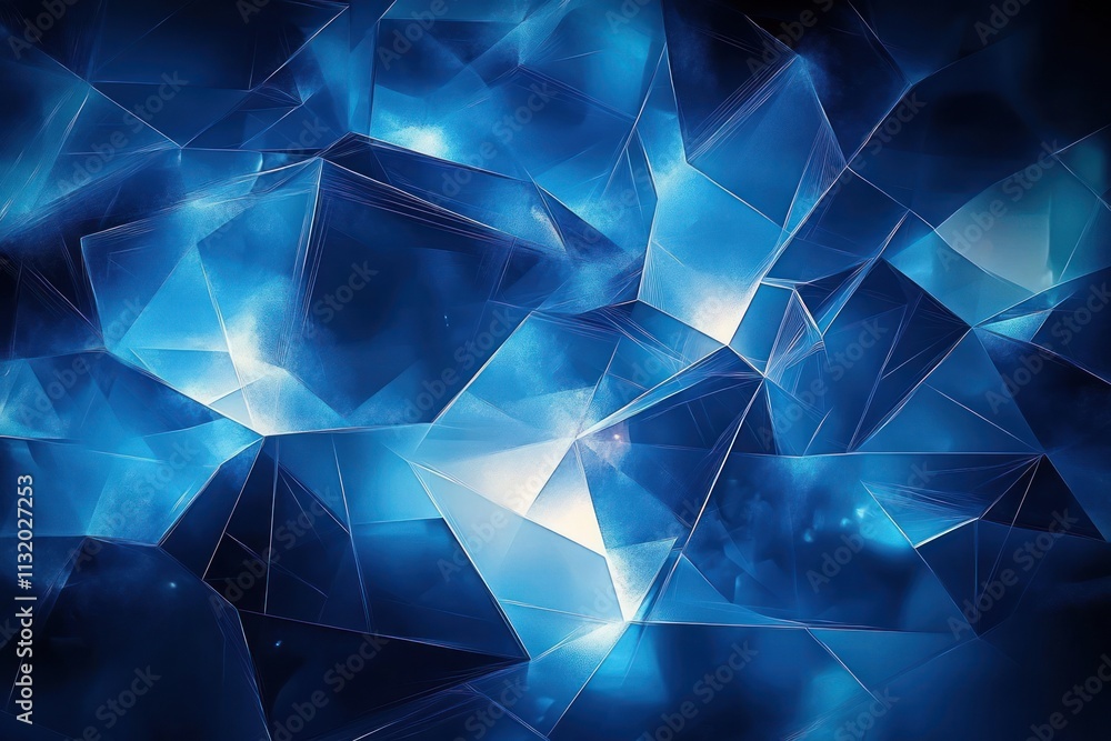 Poster dynamic abstract blue geometric composition with soft ambient light and depth
