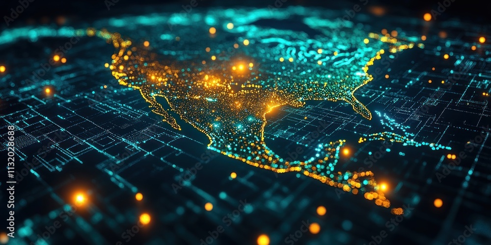 Poster digital map of central america global network connectivity data transfer cyber technology informatio