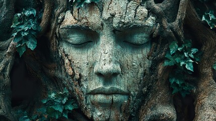Fototapeta premium Serene Tree Face: Nature's Mystical Portrait