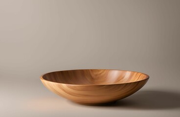 empty wooden bowl placed on a neutral background
